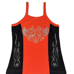 Vance Bikerwear. rhinestone angel wing &  flame  orange  Tank top